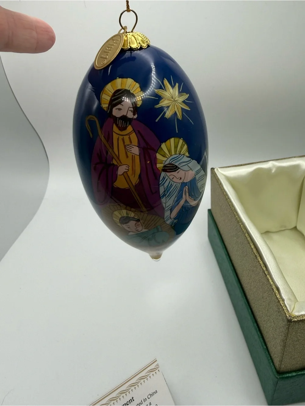 Pier 1 Li Bien 2014 Holy Family Nativity Glass Ornament Peace Joy Boxed